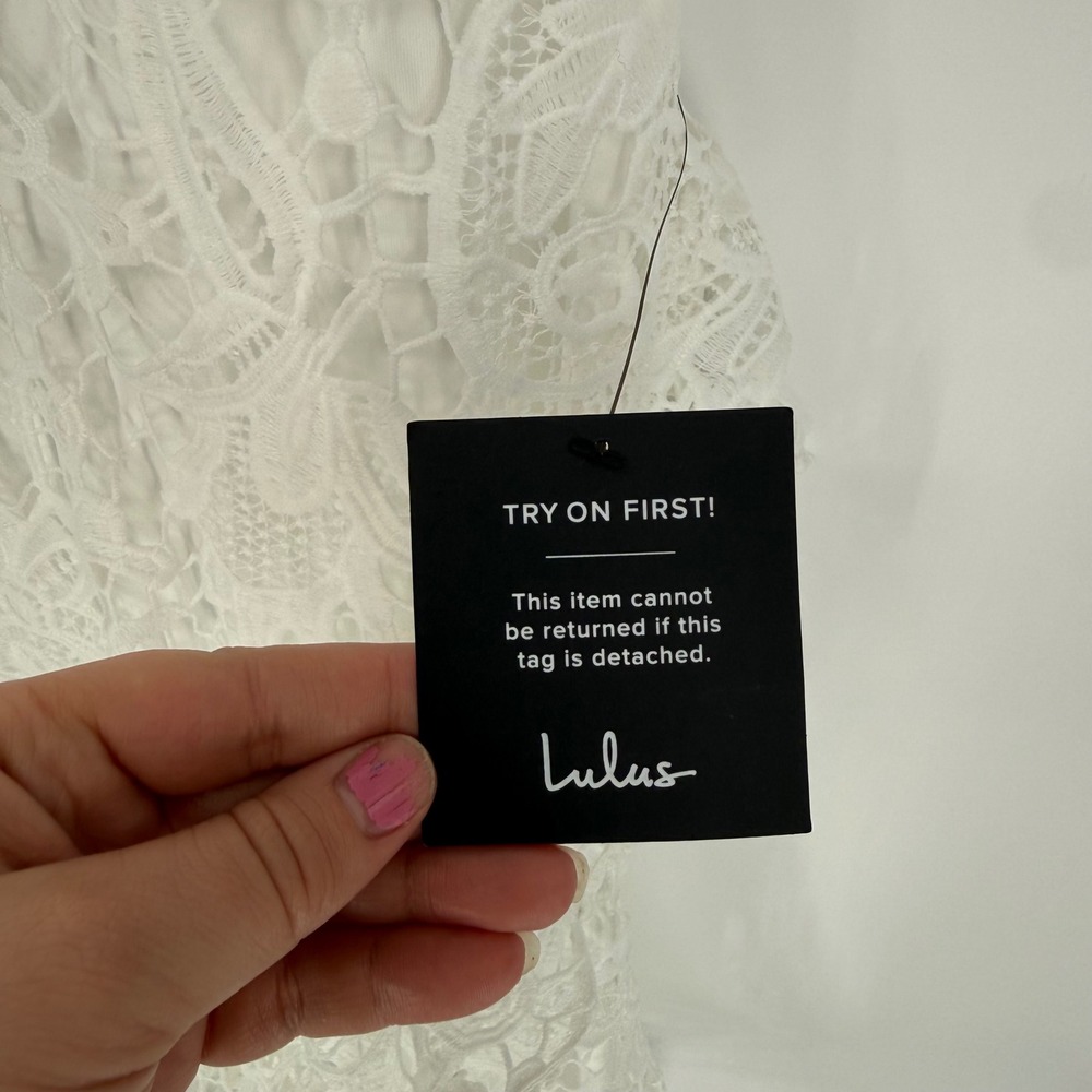 LULUS BRIARWOOD WHITE LACE RUFFLED MIDI DRESS MEDIUM NWT - Picture 7 of 13